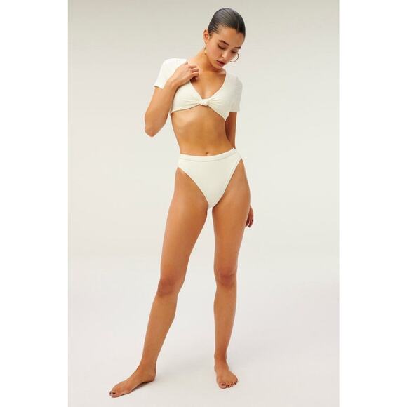 NWT Good American Swim Rib Twist Front T Shirt Top Cream Size 5 (XXL) - Picture 1 of 3